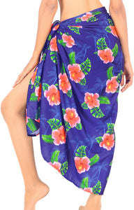 Royal Blue Non-Sheer Floral with Palm Tree Print Beach Wrap For Women