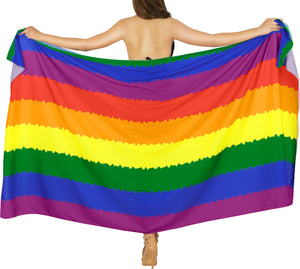 Multicolor Non-Sheer Rainbow Print Beach Wrap For Women