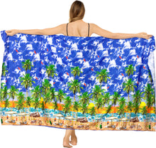 Load image into Gallery viewer, Royal Blue Non-Sheer Beach Wrap For Women with Beach View Print