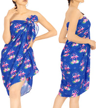 Load image into Gallery viewer, Royal Blue Non-Sheer Beach Wrap For Women with Allover Flamingo and Floral Print