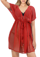Load image into Gallery viewer, Effortless Elegant Red Sheer Solid V-Neck Beach Cover up For Women