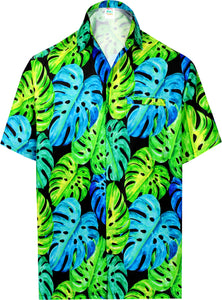 Allover Green and Blue Monstera Leaves Printed Hawaiian Shirts for Men