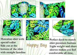 Allover Green and Blue Monstera Leaves Printed Hawaiian Shirts for Men