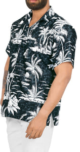 Black Tropical Beach and Island View Printed Hawaiian Beach Shirts For Men