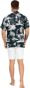 Black Tropical Beach and Island View Printed Hawaiian Beach Shirts For Men