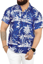 Cargar imagen en el visor de la galería, Royal Blue Tropical flower and Island View Printed Hawaiian Beach Shirts For Men
