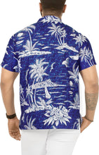 Cargar imagen en el visor de la galería, Royal Blue Tropical flower and Island View Printed Hawaiian Beach Shirts For Men
