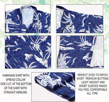 Cargar imagen en el visor de la galería, Royal Blue Tropical flower and Island View Printed Hawaiian Beach Shirts For Men