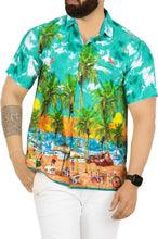 Cargar imagen en el visor de la galería, Sea Green Tropical Beach View Printed Short Sleave Hawaiian Beach Shirts For Men