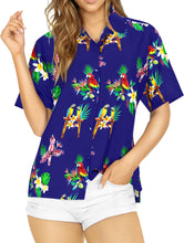 Load image into Gallery viewer, Royal Blue Parrots and Floral Print Casual Shirt For Women