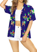 Load image into Gallery viewer, Royal Blue Parrots and Floral Print Casual Shirt For Women