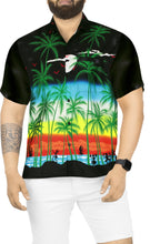 Load image into Gallery viewer, La Leela Men&#39;s Relax Tropical Beach View Palm Tree Hawaiian Shirt Black