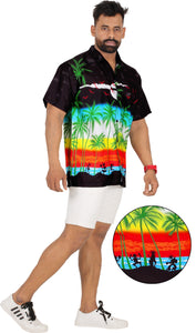 La Leela Men's Relax Tropical Beach View Palm Tree Hawaiian Shirt Black