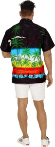 La Leela Men's Relax Tropical Beach View Palm Tree Hawaiian Shirt Black