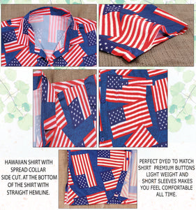 Patriotic American Flag Printed Hawaiian Beach Shirts For Men P00009