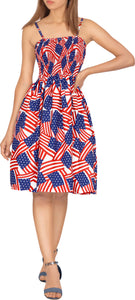 La Leela Patriotic USA Flag Printed Short Tube Dress For Women P00795 La Leela Patriotic USA Flag Printed Short Tube Dress For Women P00795