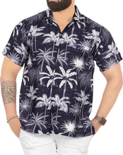 Load image into Gallery viewer, Navy Blue Allover Tropical Palm Tree Printed Hawaiian Beach Shirts For Men P00016