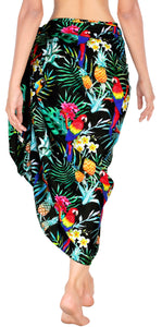 Allover Parrots and Tropical Florals and Pineapple Printed Beach Wrap For Women