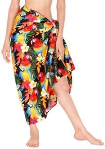 Multicolor Non-Sheer Parrot, Leaves and Flower Print Beach Wrap For Women