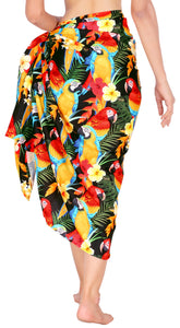 Multicolor Non-Sheer Parrot, Leaves and Flower Print Beach Wrap For Women