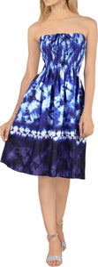 Azure Dreams Royal Blue Tie-Dye Print Short Tube Dress For Women
