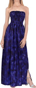 Violet and Black Tie Dye Printed Effected Long Strapless Dress