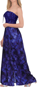 Violet and Black Tie Dye Printed Effected Long Strapless Dress