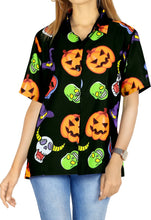 Load image into Gallery viewer, La Leela Halloween Women&#39;s Scary Pumpkin Dead Skull And Witch Hat Printed Black Shirt