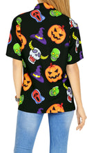 Load image into Gallery viewer, La Leela Halloween Women&#39;s Scary Pumpkin Dead Skull And Witch Hat Printed Black Shirt