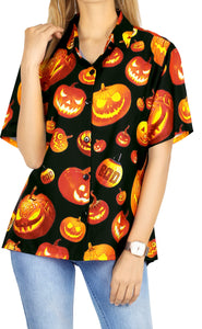 La Leela Halloween Men's Scary Pumpkin Printed Black Shirt