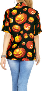 La Leela Halloween Men's Scary Pumpkin Printed Black Shirt