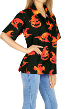 Load image into Gallery viewer, La Leela Halloween Women&#39;s Pumpkin And Ghost Printed Black Shirt