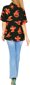 La Leela Halloween Women's Pumpkin And Ghost Printed Black Shirt