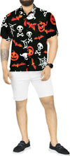Load image into Gallery viewer, La Leela Halloween Men&#39;s Pumpkin Bat And Skull Cross Printed Black Shirt