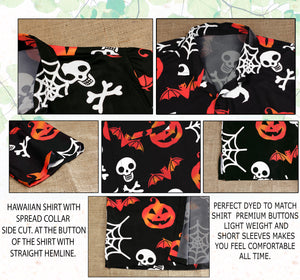 La Leela Halloween Men's Pumpkin Bat And Skull Cross Printed Black Shirt