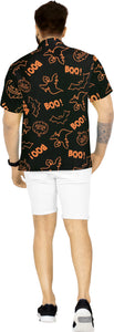 La Leela Halloween Men's Scary Pumpkin And BOO Printed Black Shirt