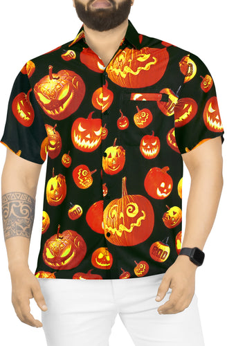La Leela Halloween Men's Scary Pumpkin Printed Black Shirt