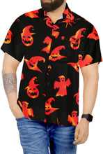 Load image into Gallery viewer, La Leela Halloween Men&#39;s Pumpkin And Ghost Printed Black Shirt