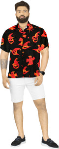 La Leela Halloween Men's Pumpkin And Ghost Printed Black Shirt