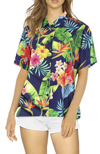 Hawaiian Bliss navy Blue vibrant Print Casual Shirt For Women