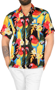 Multicolor Tropical Parrot and Floral Print Hawaiian Beach Shirts For Men