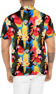 Multicolor Tropical Parrot and Floral Print Hawaiian Beach Shirts For Men