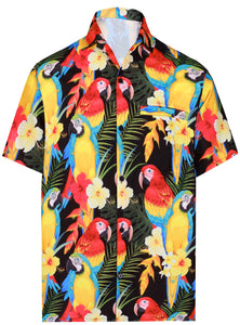 Multicolor Tropical Parrot and Floral Print Hawaiian Beach Shirts For Men