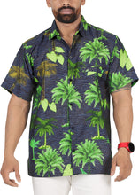 Load image into Gallery viewer, Allover Tropical Tree Printed Black and Green Hawaiian Beach Shirts For Men