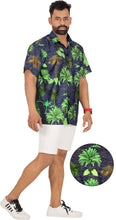 Load image into Gallery viewer, Allover Tropical Tree Printed Black and Green Hawaiian Beach Shirts For Men