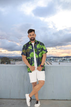 Load image into Gallery viewer, Allover Tropical Tree Printed Black and Green Hawaiian Beach Shirts For Men