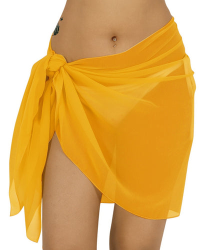 Golden Solid Sheer Short Elegant And Lightweight Beach Wrap Sarong