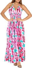 Load image into Gallery viewer, Pink and White Floral Printed Halter Neck Long Dress