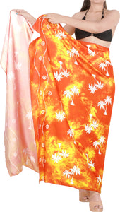 Embrace Tropical Vibrance Orange Non-Sheer Allover Palm Tree Tie-Dye Effect Beach Wrap For Women