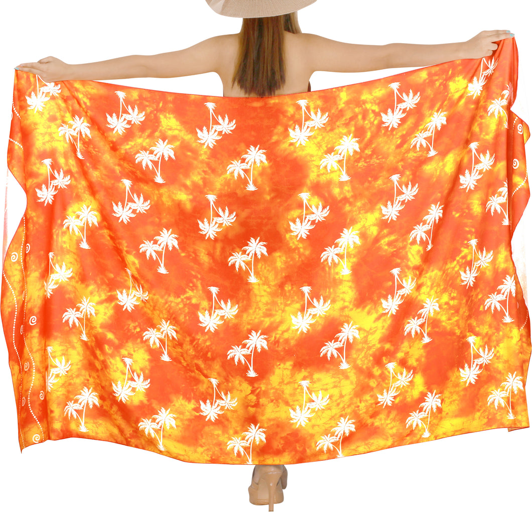 Embrace Tropical Vibrance Orange Non-Sheer Allover Palm Tree Tie-Dye Effect Beach Wrap For Women